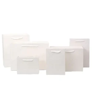 Custom Eco-Friendly Paper Gift Bags with Lamination and Ribbon Handles for Supermarket Use, White Black Red
