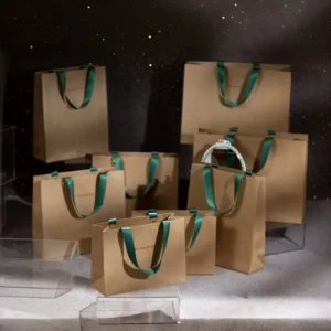 Custom Eco-Friendly Paperboard Shopping Bag with Ribbon, Folding Structure and Lamination for Candles, Retail, Gifts and Bakery