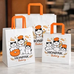 Custom Eco-Friendly Recyclable Disposable Kraft Paper Bags with Custom Printing for Bakery, Cakes, Cookies, and Food Takeaway