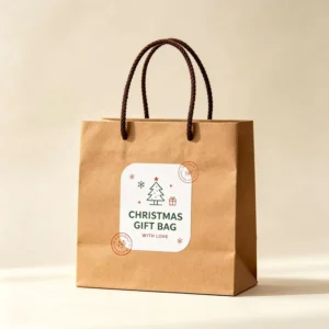 Custom Eco Friendly Reusable Christmas Gift Bags Twisted Paper Handles Hot Stamping Digital Printing Brown Kraft Paper