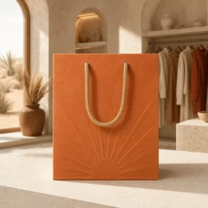 Custom Embossed Orange Gift Bags with Cotton Rope Handles
