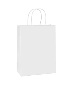 Custom Full Color White Recyclable Paper Shopping Bag with Handle for Food Delivery and Sugar
