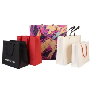 Custom Gift Packaging Shopping Paper Bag in White, Black, or Brown Kraft Paper with Logo