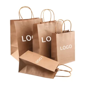 Custom Grocery and Food Takeaway Kraft Paper Bags with Handles, White or Brown