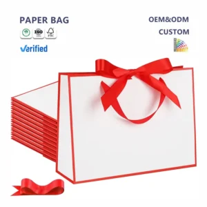 Custom Handmade Mini Shopping Boutique Paperbag Clothes Pink White Gift Jewelry Luxury Logo Supermarket Ribbon Handle