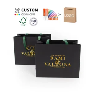 Custom Hot-Stamped Logo Paper Tote Bag with Ribbon Handles for Clothes and Gifts