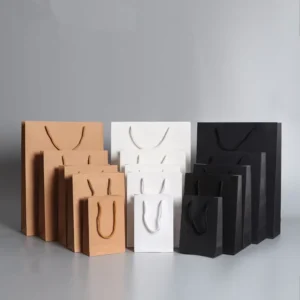 Custom Kraft Black and White Paper Shopping Bags with Handles for Clothing and Jewelry