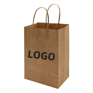 Custom Kraft Paper Bag with Twist Handle, Brown and White, for Food Packaging