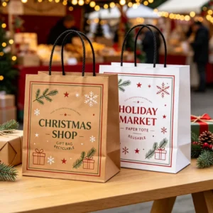 Custom Kraft Paper Bags Multiple Sizes Custom Pattern Printing Durable Recyclable For Holiday Gift Packaging