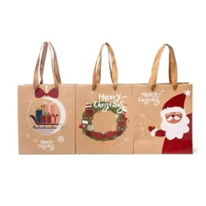Custom Kraft Paper Christmas Gift Bags for Supermarket and Exhibition with Flexo Printing