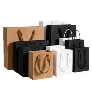 Custom Kraft Paper Gift Bag with Cotton Rope Handles for Holiday Craft Packaging