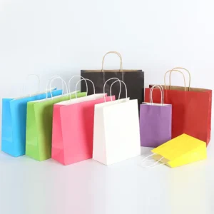 Custom Kraft Paper Shopping Bags with Handles and Logo Printing for Retail, Gifts, Boutiques, and Restaurant Takeout