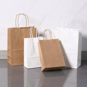 Custom Logo Available White Kraft Paper Shopping Bags with Twisted Handles Take Away Bags