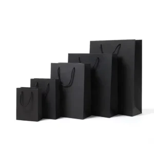 Custom Logo Black Kraft Gift Bag with Handle in Multiple Sizes