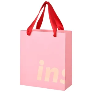 Custom Logo Cardboard Gift Bags with Red Ribbon Handle, Reusable, for Wedding and Party