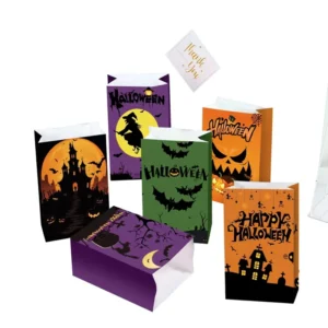 Custom Logo Degradable Coated Kraft Paper Halloween Craft Gift Bag with Pumpkin Head for Party and Festival Packaging
