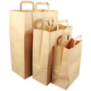 Custom Logo Design Disposable Print Your Own Logo Carry Shopping Bag Fast Food Takeaway Kraft Paper Bag with Handles