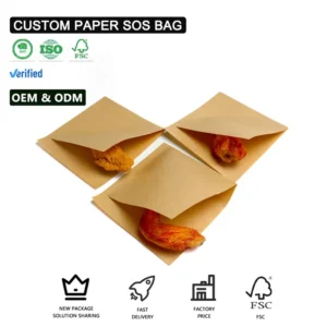 Custom Logo Disposable Kraft Greaseproof Takeout Paper Sandwich Fast Food French Fry Bag