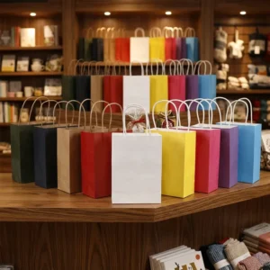 Custom Logo Eco-Friendly Brown Kraft Paper Restaurant Delivery Bags with Flat Handles for Takeout