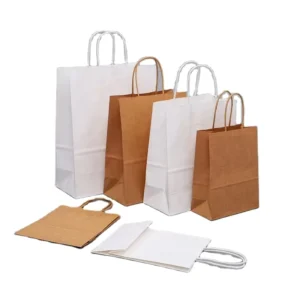 Custom Logo Eco Friendly Kraft Paper Bag Durable Brown Handle Food Takeaway Shopping Gifts Craft Packaging