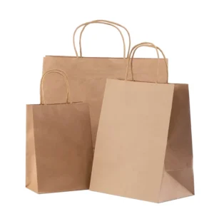 Custom Logo Foldable Recycled Food Delivery Brown Kraft Paper Bags with Handles