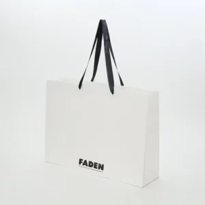 Custom Logo Glossy Paper Shopping Bag with Wide Ribbon Handle for Clothing, Shoes, and Gifts