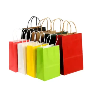 Custom Logo Green Paper Bag for Food Take Out Shopping Gift with Handle