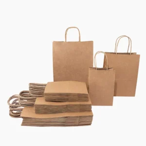 Custom Logo Kraft Paper Shopping Bag with Printed Handles for Restaurant Food Packaging