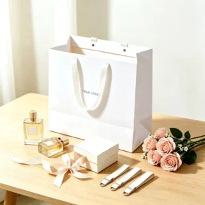 Custom Logo Matte Paper Gift Bags with Black Ribbon Handles, Multi-Color, for Boutiques and Retail