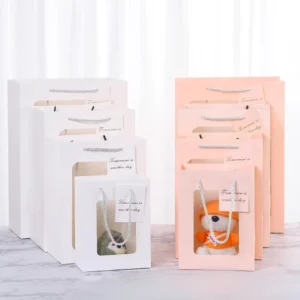 Custom Logo Offset Printed Eco Friendly Recyclable Gift Bag with Transparent Window Custom Size Paper Packaging