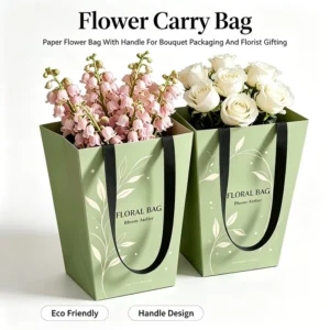 Custom Logo Paper Flower Bag with Handle for Bouquet Packaging and Florist Gifting