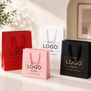 Custom Logo Paper Gift Bag with Ribbon Handle for Clothing and Cosmetics Retail Packaging