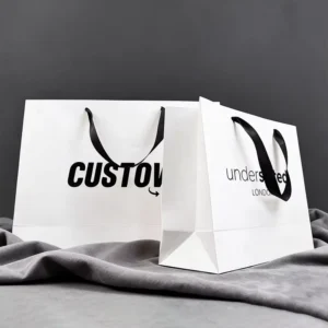 Custom Logo Paper Gift and Shopping Bags with Handles and White Cardboard
