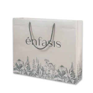 Custom Logo Paper Tote Bag Eco-Friendly Recyclable Botanical Print with Reinforced Handles for Luxury Retail
