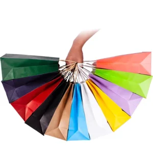 Custom Logo Print Grocery and Boutique Kraft Paper Gift Bags with Handles