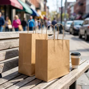 Custom Logo-Printed Brown Kraft Paper Takeout Bags with Handles