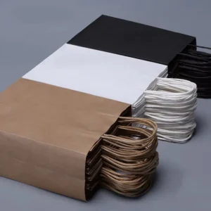 Custom Logo Printed Brown Recycled Paper Bags for Food Takeaway, Bakery, and Cookies with Handles