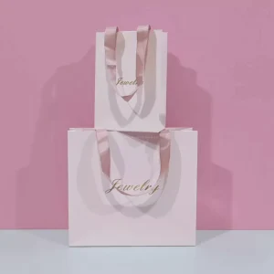 Custom Logo Printed Ivory Board Luxury Shopping Bag with Ribbon Handle Recyclable for Food Delivery and Gift Packaging