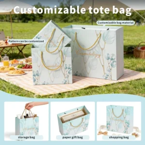 Custom Logo Printed Laminated White Cardboard Paper Shopping Bags Luxury Gift Packaging Bags With Handles