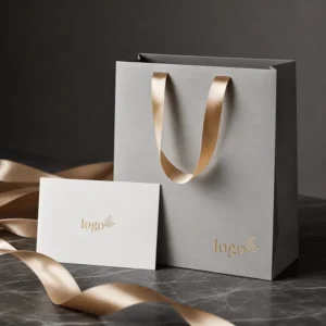 Custom Logo Recyclable Kraft Paper Shopping Bag with Ribbon Handle for Boutique Gifts