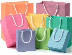 Custom Logo Screen-Printed Recyclable Kraft Paper Gift and Craft Bags with Long Handles