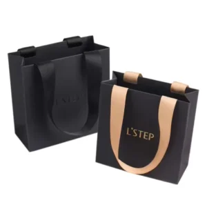 Custom Logo Small Matte Black Jewelry Shopping Bag with Handle