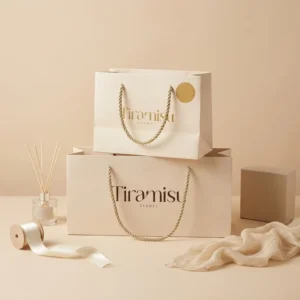Custom Logo White Kraft Card Gift Bags for Fashion Apparel Retail and Boutique Shopping