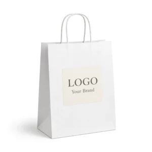 Custom Logo White Kraft Paper Bag with Twisted Handle, 130gsm Recycled Retail Gift Packaging