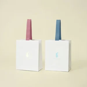 Custom Logo White Paper Gift Bag With Wide Ribbon Handle for Cafe, Bakery, Boutique, Cosmetics, and Apparel