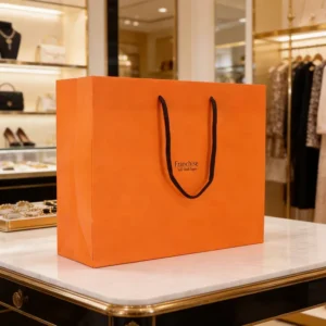 Custom Luxury Clothes Store Retail Packaging Gift Carry Boutique Reusable Orange Paper Shopping Bags