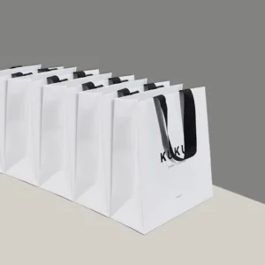 Custom Luxury Gold Foil Matte Embossed Laminated Paper Bag with Logo Large Medium White Gift Sturdy Paper Clothing Store Shopping Bag