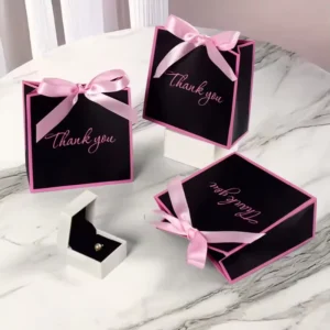 Custom Luxury Paper Gift Bags with Ribbon Closure for Wedding Engagement Candy Packaging and Return Gifts