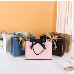 Custom Luxury Paper Shopping Bag with Ribbon Bow Handle Boutique Retail Gift Packaging Bag Multi Colors