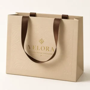Custom Made Embossed Pattern Gift Shopping Paper Bag with Ribbon Handle for Premium Clothing Brand Store